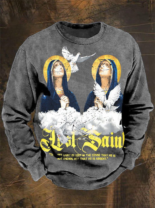 Lässiges Sweatshirt mit Retro-Madonna-Tauben-Kunstdruckmuster 