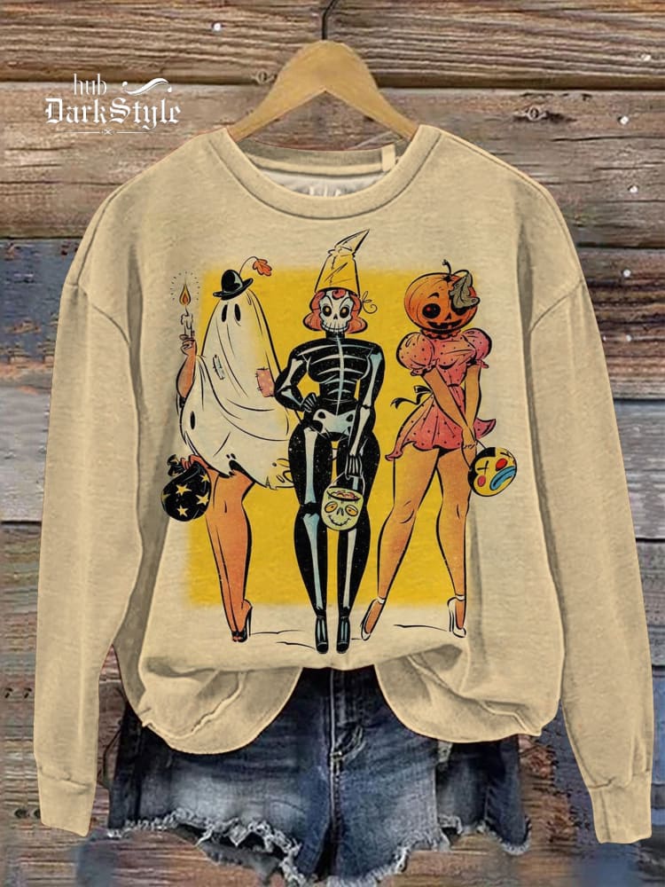 Lässiges Sweatshirt mit Halloween-Retro-Schönheitsgeist-Grafikdruck 