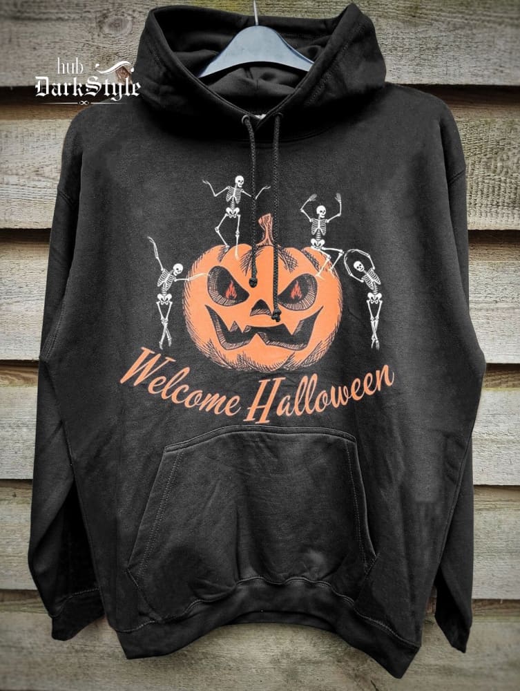 Sweat à capuche unisexe décontracté avec imprimé Halloween Welcome 