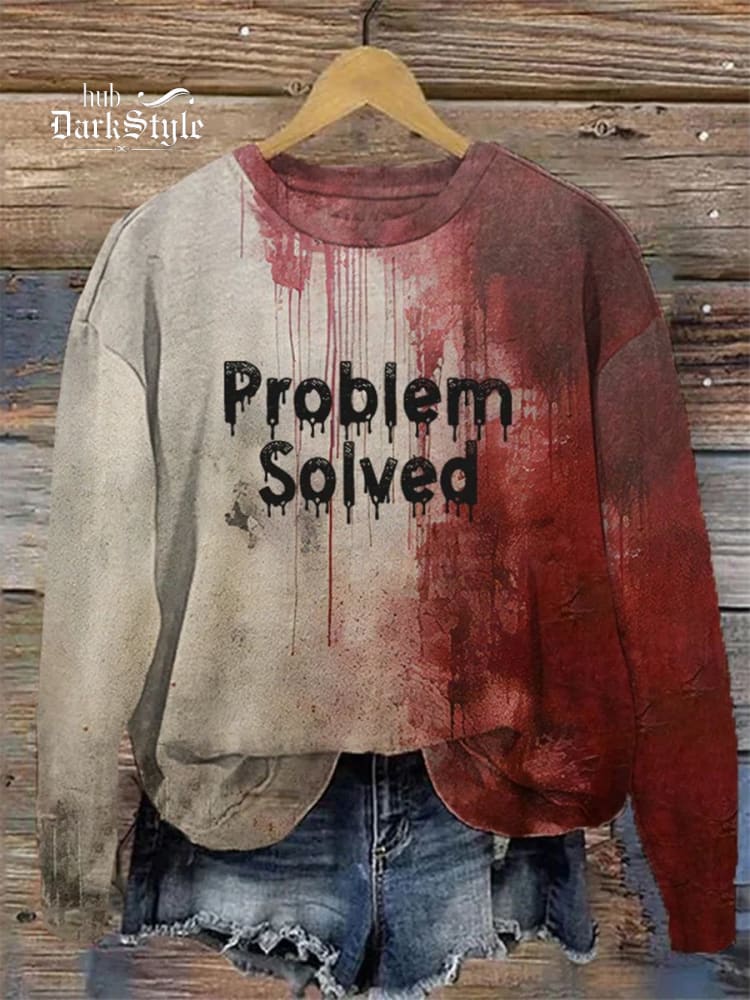 Lässiges Sweatshirt mit „Bloody Problem Solved“-Halloween-Print 