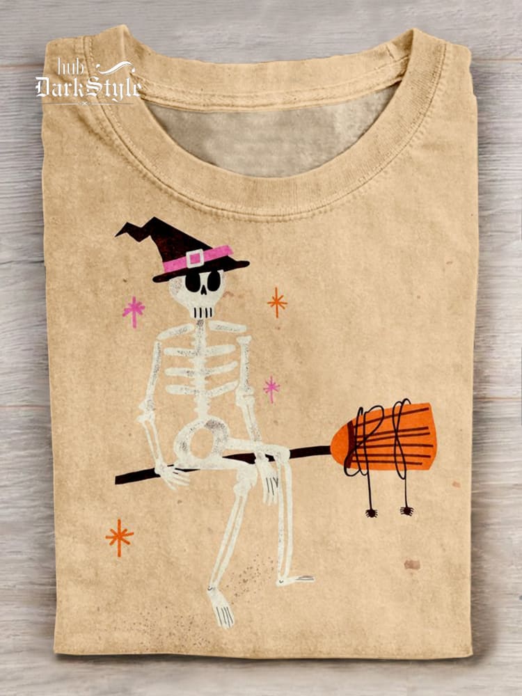 T-shirt à manches courtes décontracté avec imprimé artistique d'Halloween 