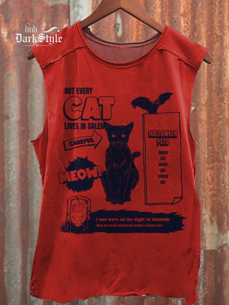 Lässiges Tanktop mit Halloween-Print und gruseliger Katze 