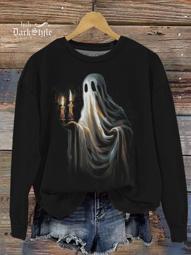 Lässiges Sweatshirt mit Halloween-Print und gruseligem Geisterkunst-Print 