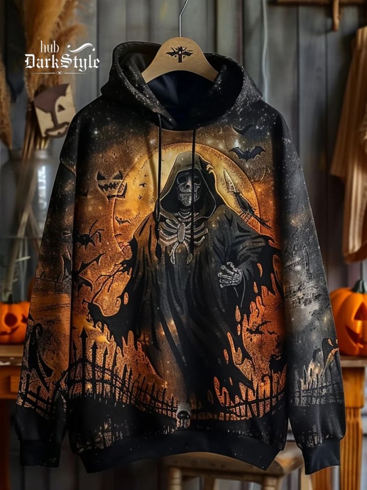 Sweat à capuche unisexe avec motif gothique de la Faucheuse pour Halloween 