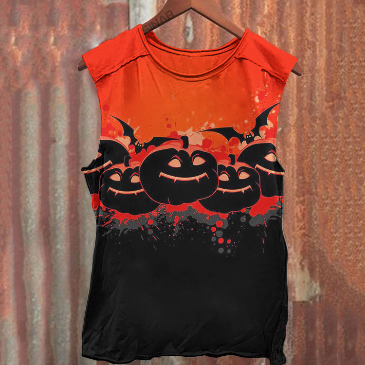 Unisex Halloween Scary Pumpkin Print Tank Top