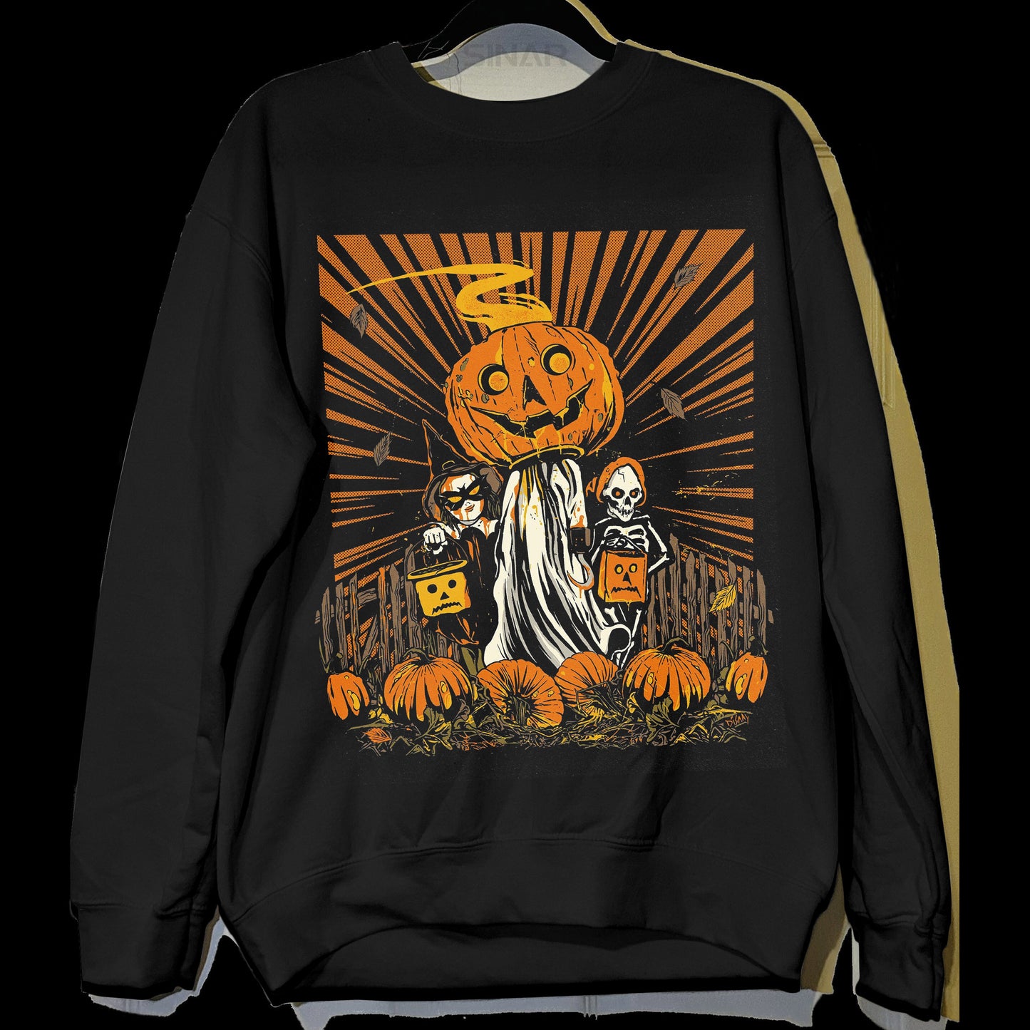 Sweat-shirt ras du cou unisexe à imprimé rétro Halloween 