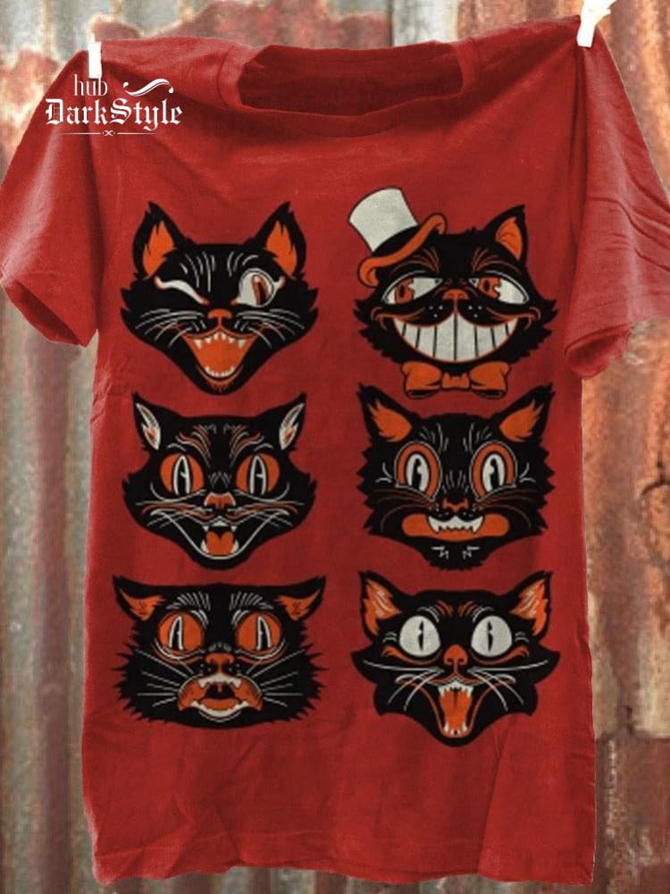 Vintage Halloween Schwarzes Katzengesicht Kollektion Print Unisex Klassisches T-Shirt 