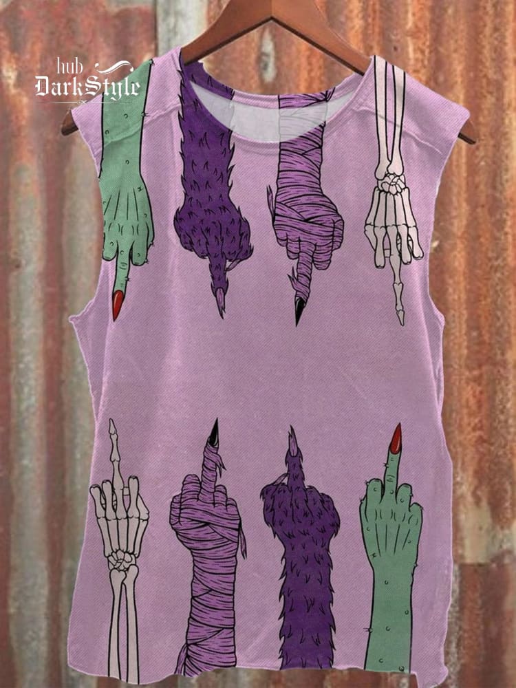 Unisex Middle Finger Halloween Vintage Print 100% Cotton Casual Tank Top