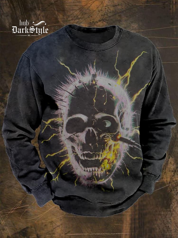 Gothic Electric Skeleton Art Print Casual Sweatshirt