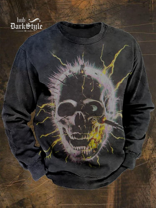 Lässiges Sweatshirt mit Gothic-Print und elektrischem Skelett 