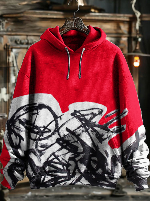 Neutral Fashion Retro Graffiti Full Body Printed Hooded Sweatshirt