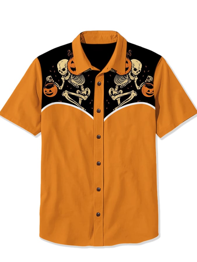 Men's Lantern Skull Print Casual Shirt