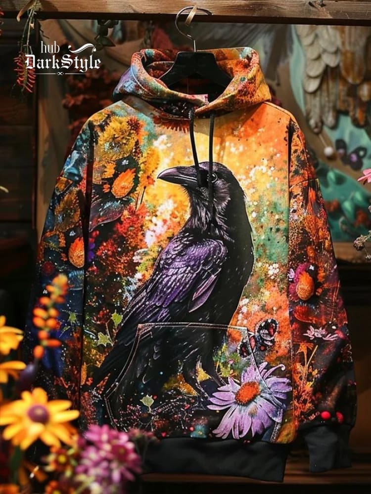 Sweat à capuche unisexe imprimé gothique Dark Crow Halloween 