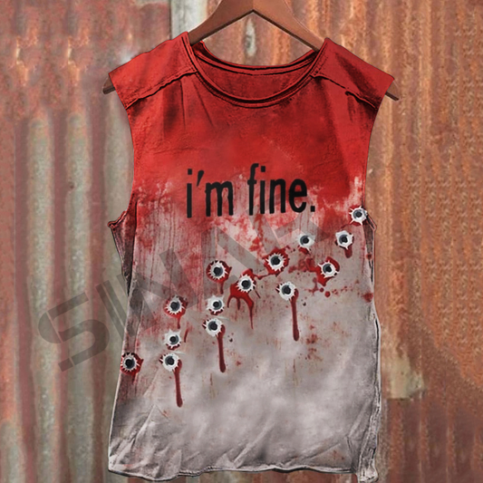 Unisex Bloody I'm Fine Halloween Print Tank Top