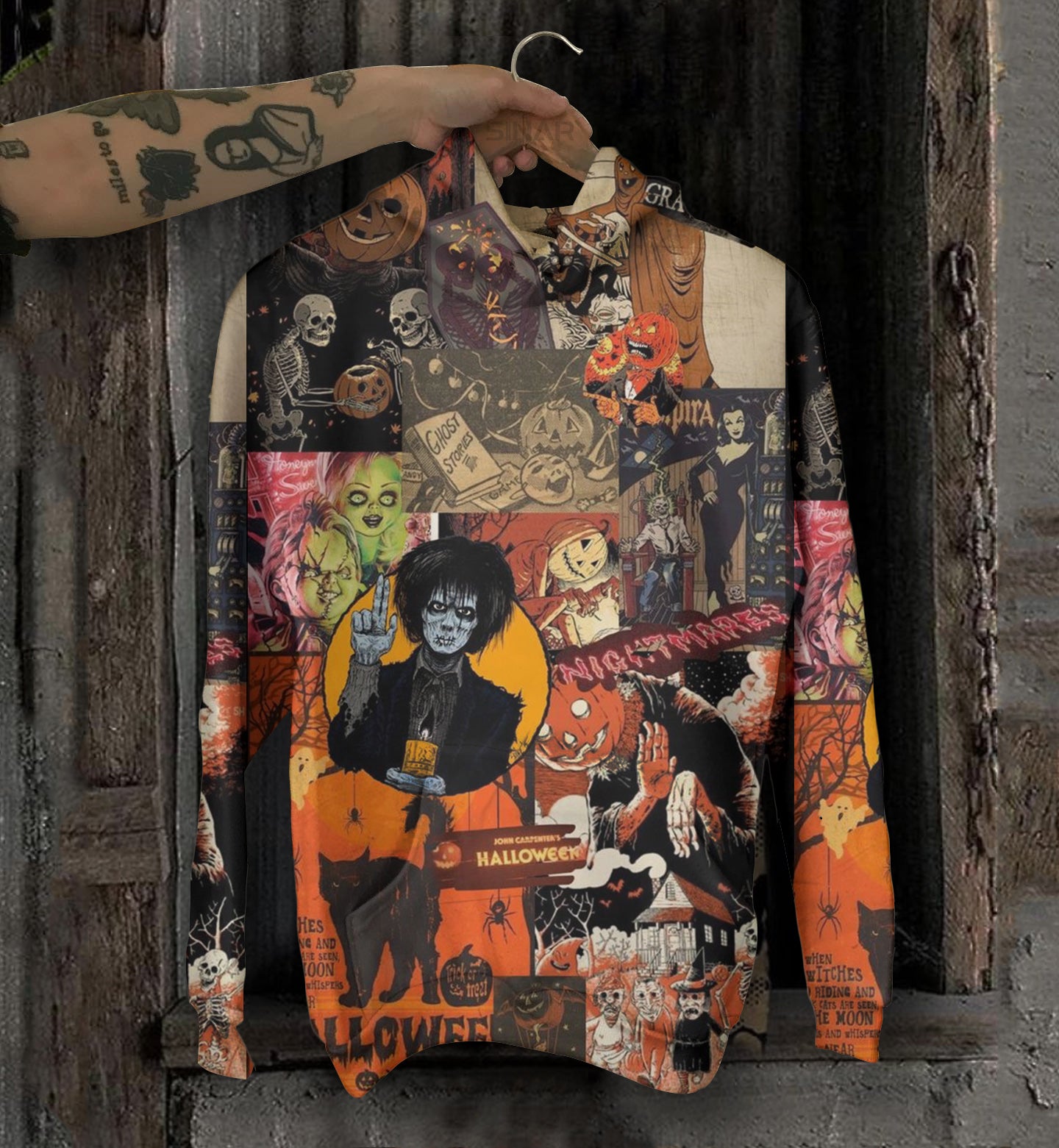 Unisex Halloween Retro Patch Print Hoodies