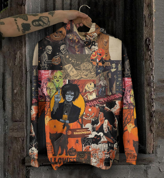 Unisex-Hoodies mit Halloween-Retro-Patch-Print 