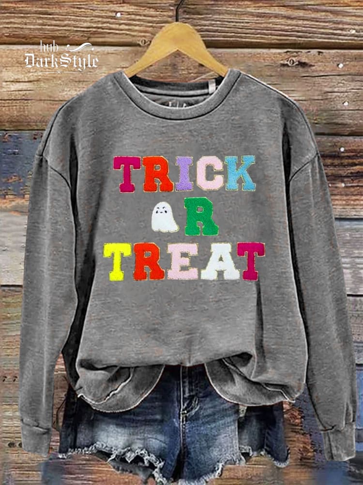 Sweat-shirt décontracté à imprimé drôle de fantômes d'Halloween et de saison effrayante Trick Or Treat 