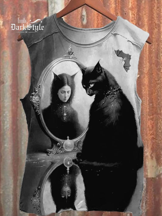 Black Cat Witch Print Unisex Classic Tank Top