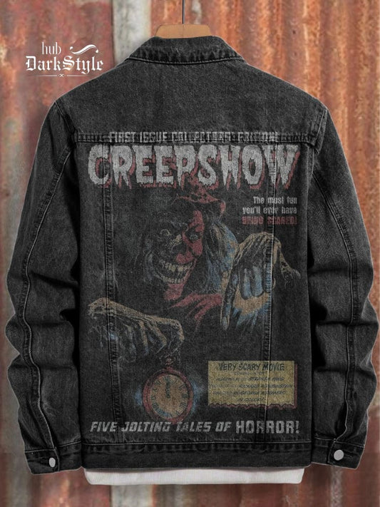 Lässige Jeansjacke mit Horrorfilm-Vintage-Print 