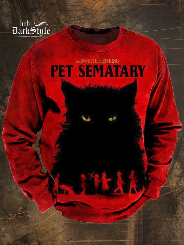 Unisex-Sweatshirt mit rotem und schwarzem Katzen-Pet-Sematar-Aufdruck 