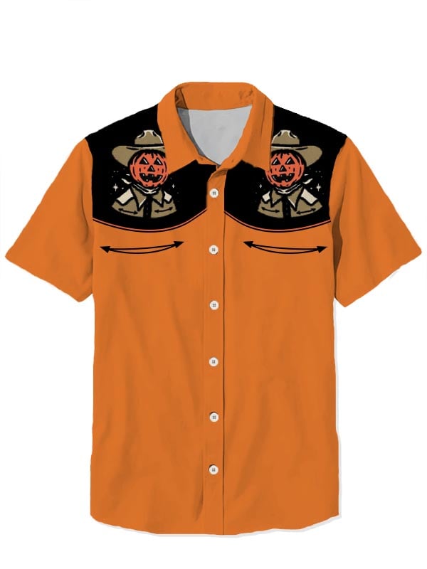 Men's Vintage Western Pumpkin Man Short Sleeve Shirt