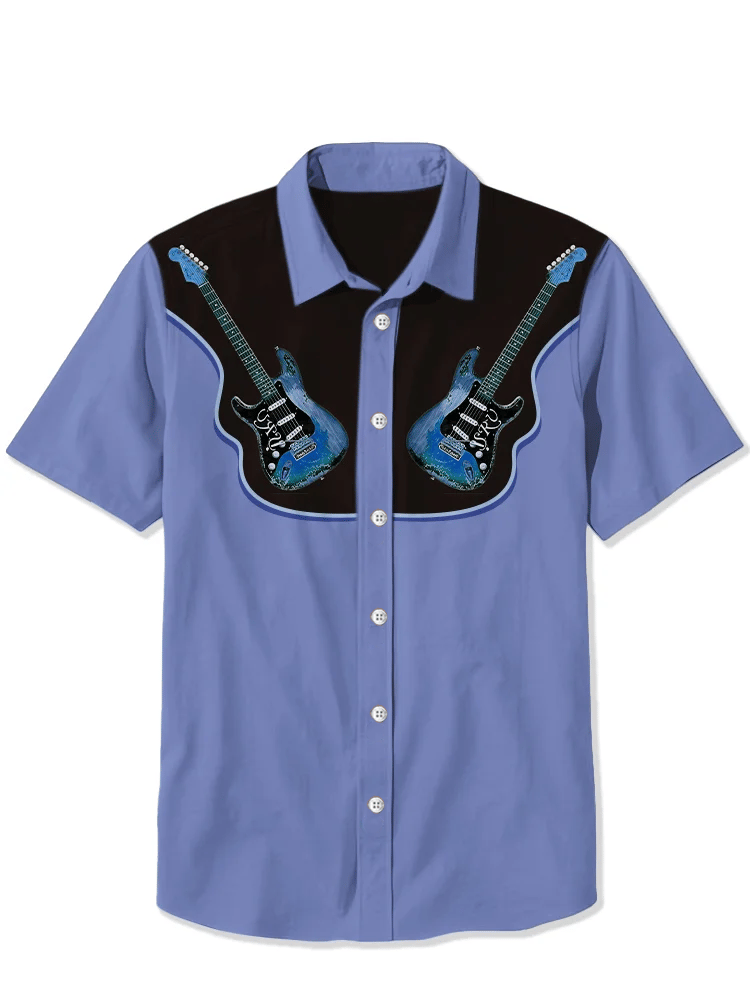 Western Retro Guitar Short Sleeve Shirt