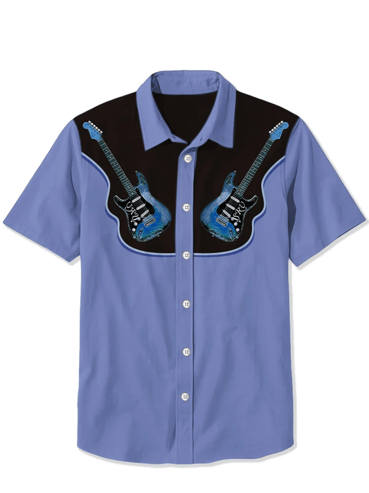 Chemise à manches courtes avec guitare rétro western 