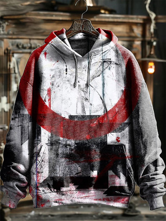 Neutral Fashion Retro Abstract Pattern Full Body Printed Hooded Sweatshirt