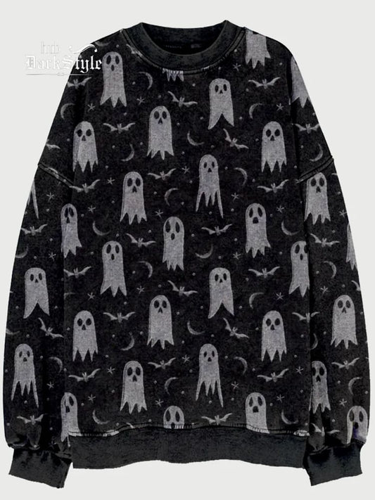 Halloween Ghost Continuum Print Casual Sweatshirt