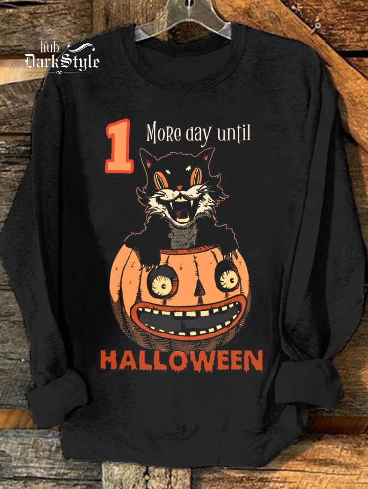 Lässiges Unisex-Sweatshirt mit „Noch ein Tag bis Halloween“-Aufdruck 