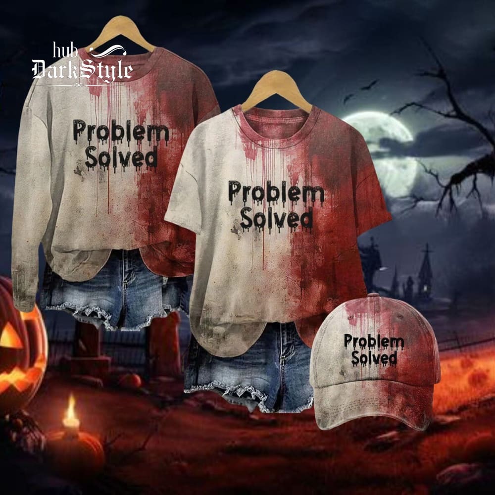 Lässiges Sweatshirt mit „Bloody Problem Solved“-Halloween-Print 