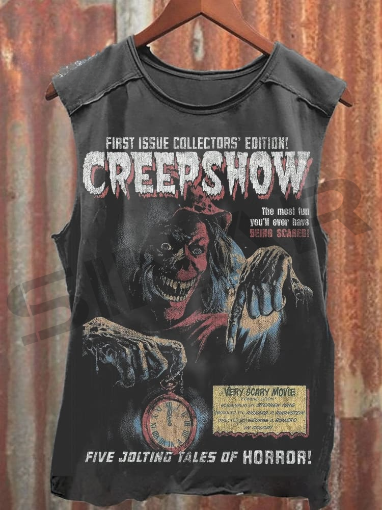 T-Shirt aus Baumwolle mit Vintage-Grafikdruck „Horror Movie“ 