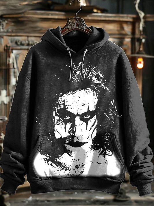 Neutral Fashion Retro Black and White Men's Printed Hooded Sweatshirt