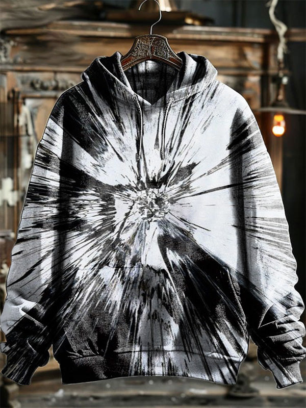 Neutral Fashion Retro Abstract Radiating Line Full Body Printed Hooded Sweatshirt