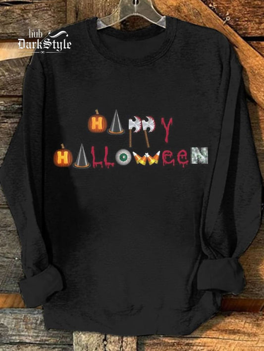 Sweat-shirt décontracté unisexe imprimé Happy Halloween 