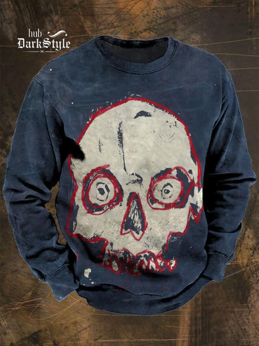 Lässiges Sweatshirt mit Gothic-Totenkopf-Graffiti-Kunstdruck 