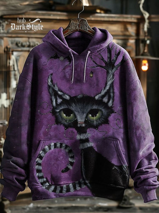 Lustiges Halloween-Kapuzenpullover mit schwarzem Katzen-Print, Unisex 