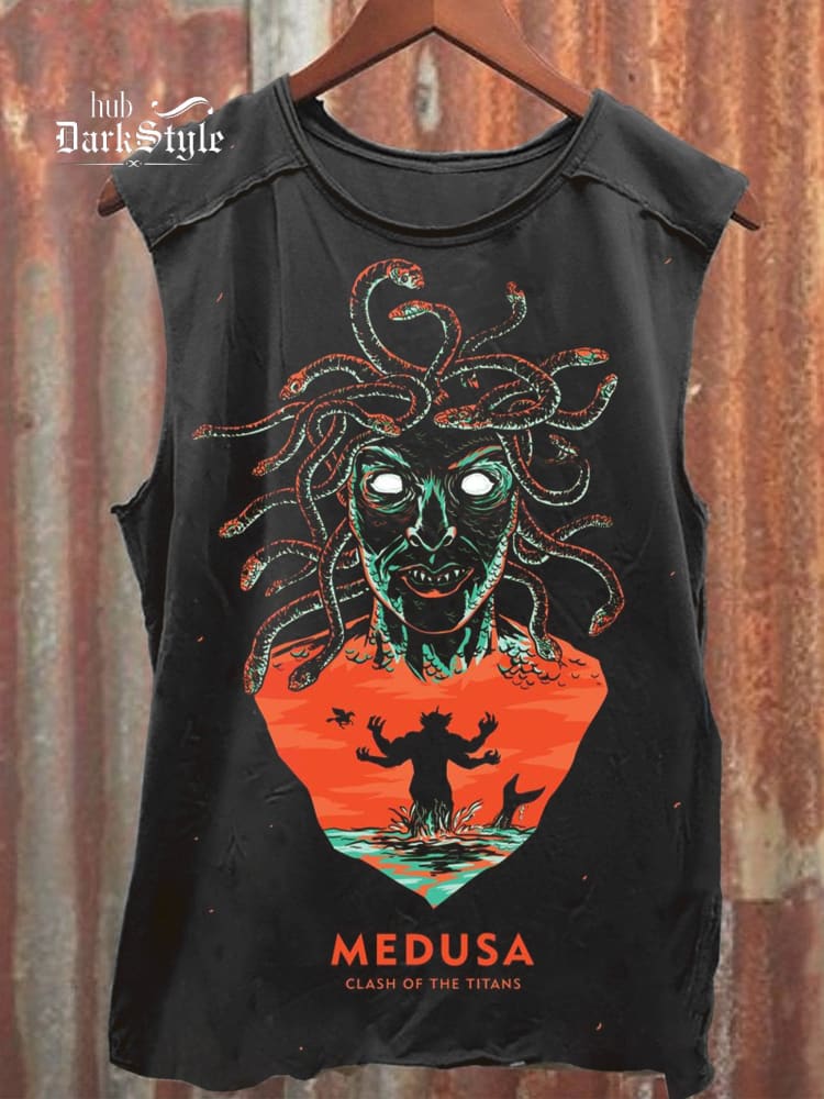 Lässiges Tanktop mit Medusa-Kunstdruck, 100 % Baumwolle, Unisex 