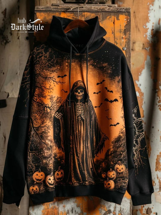 Sweat à capuche unisexe imprimé gothique Grim Reaper pour Halloween 