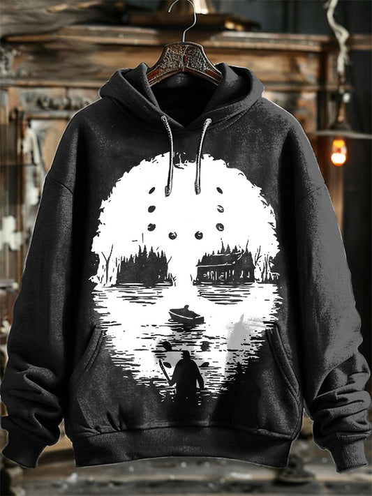 Retro Neutral Fashion Jason Mask Print Hooded Sweatshirt