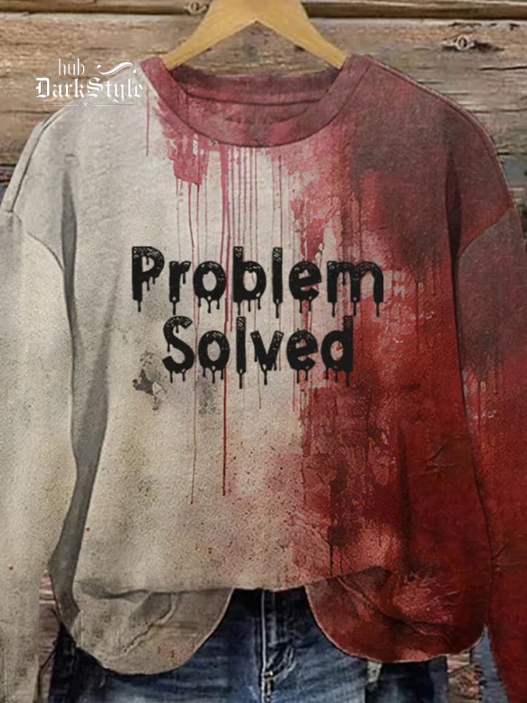 Lässiges Sweatshirt mit „Bloody Problem Solved“-Halloween-Print 