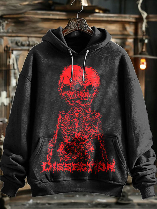 Neutral Fashion Retro Deformed Skull Print Hooded Sweatshirt