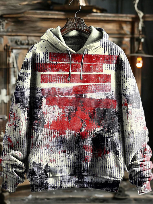 Neutral Fashion Retro Abstract Graffiti Full Body Printed Hooded Sweatshirt