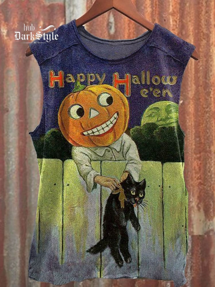 Lässiges Tanktop mit „Happy Halloween“-Kunstdruck 