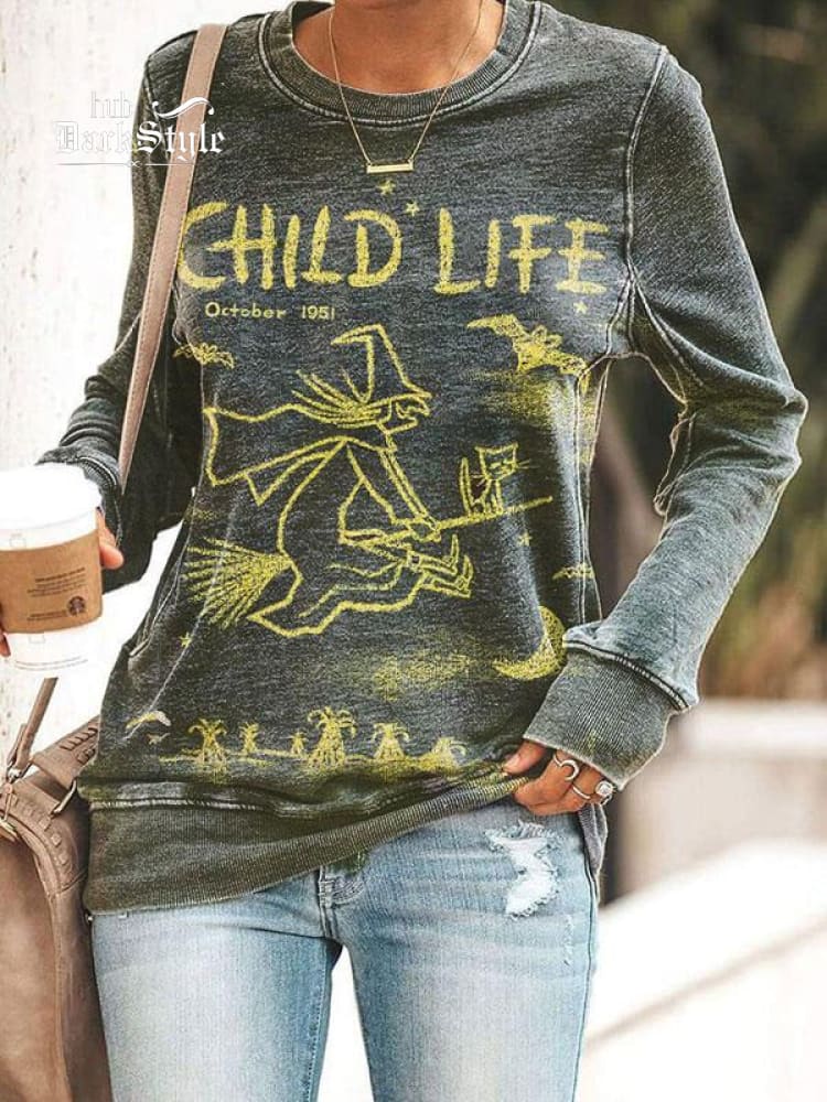 Halloween Cat Print Casual  Sweatshirt