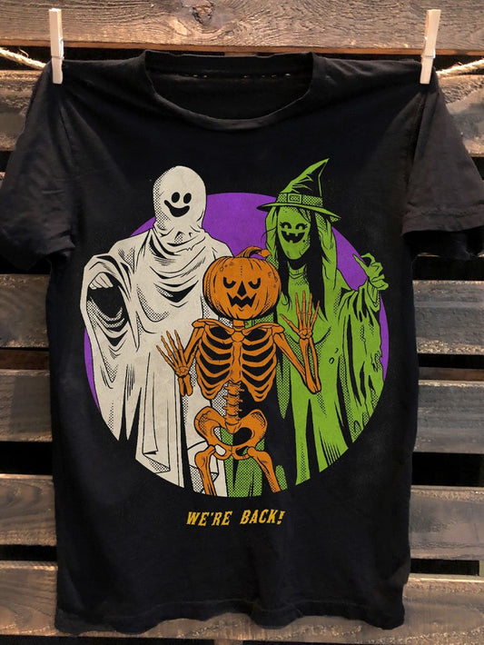 T-shirt classique unisexe avec motif de crâne et de fantôme d'Halloween 