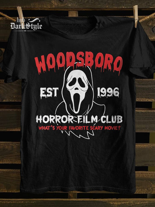 T-shirt décontracté imprimé Woodsboro Horror Film Club 