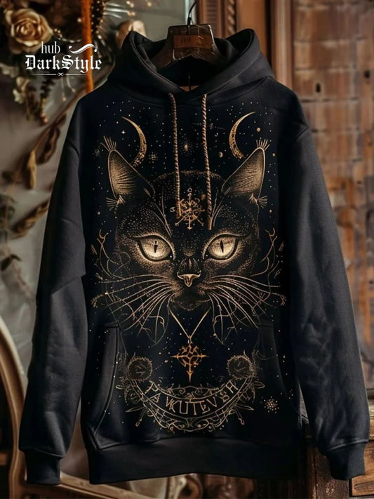 Halloween Kapuzenpullover mit schwarzem Katzen-Print, Unisex 