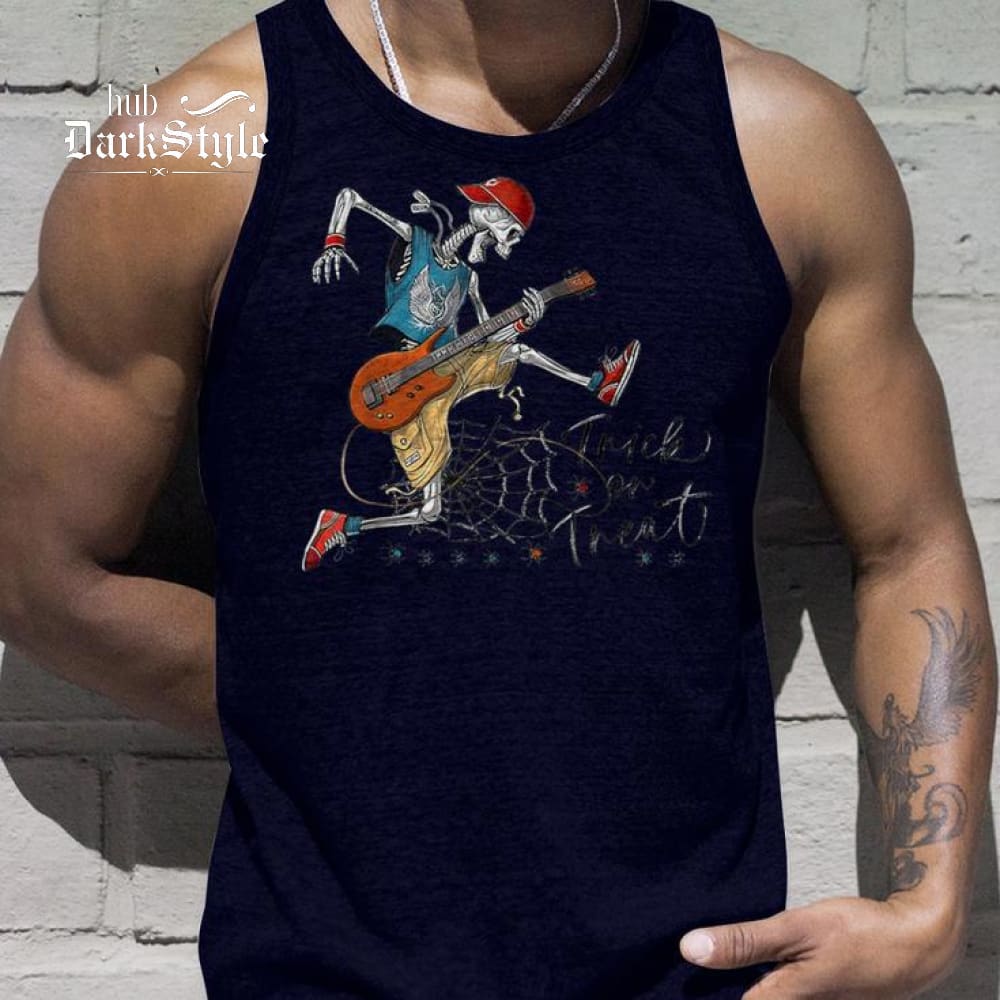 Unisex Trick Or Treat Skeleton Guitar Guy Rock Band Halloween Tank Top