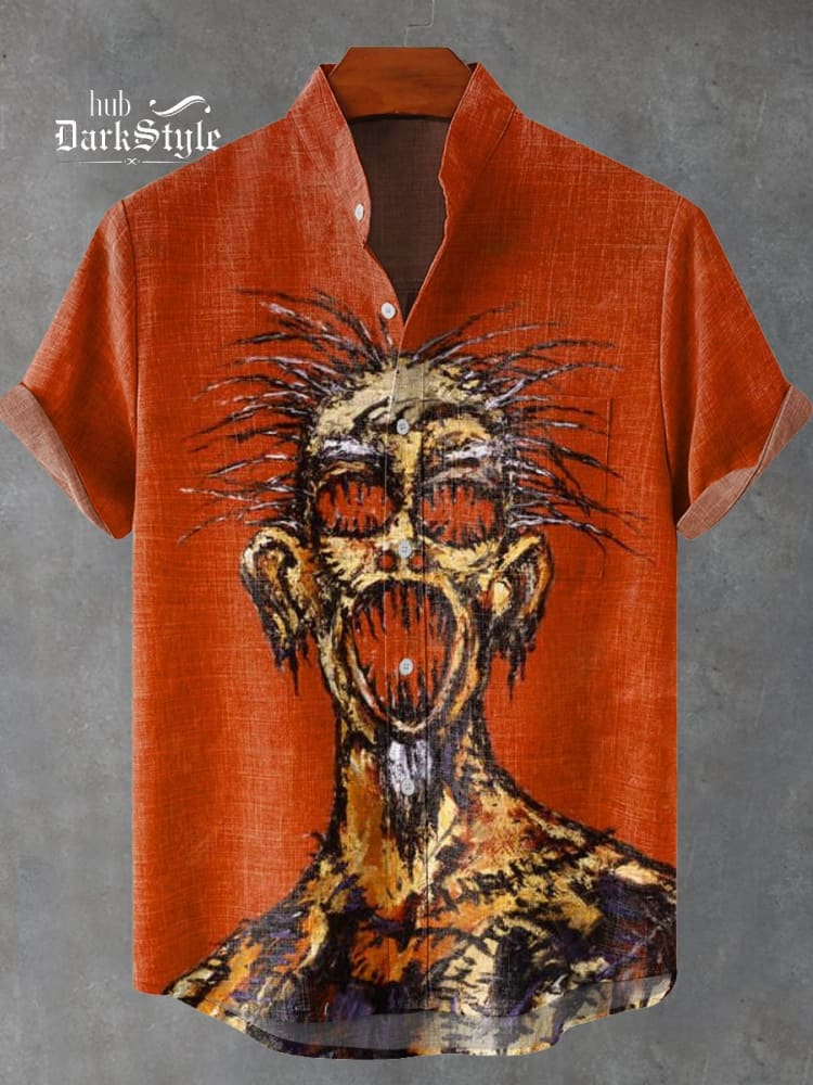 Horror Zombies Art Print Casual  Cotton Shirt